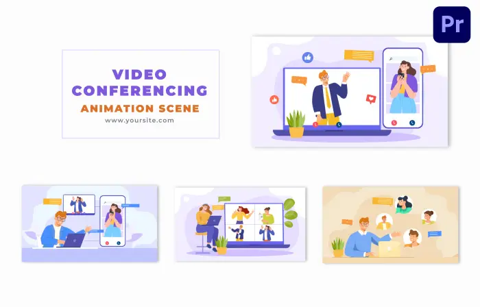 Video Calling Concept Flat Character Animation Scene